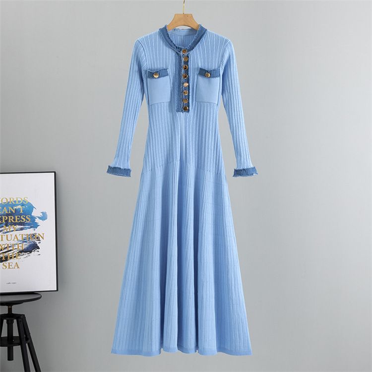 Îmbrăcăminte pentru femei de primăvară și toamnă, îmbrăcăminte pentru femei, temperament, Slim, denim, îmbrăcat în contrast de culoare, mânecă lungă, rochie_voghion.com