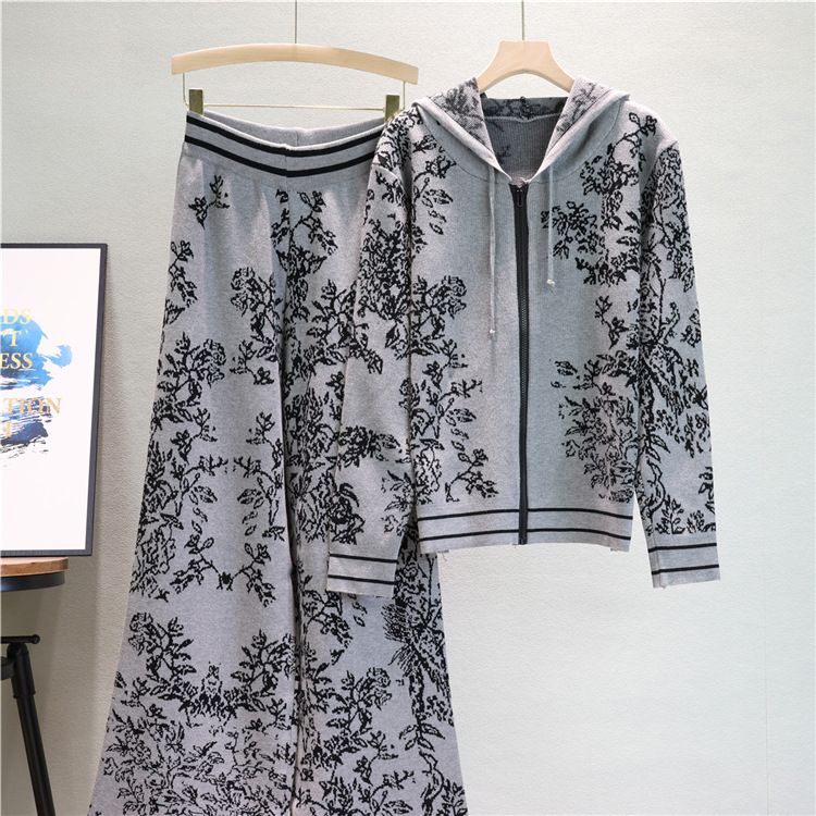 Trajes de punto de moda para mujer, suéteres con capucha, pantalones de pierna ancha, trajes de dos piezas_voghion.com