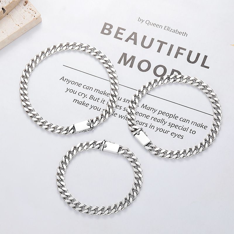 Chaosheng S Bracciale in argento puro classico con catena cubana Miami, stile unisex, gioielli per uomo e donna_voghion.com