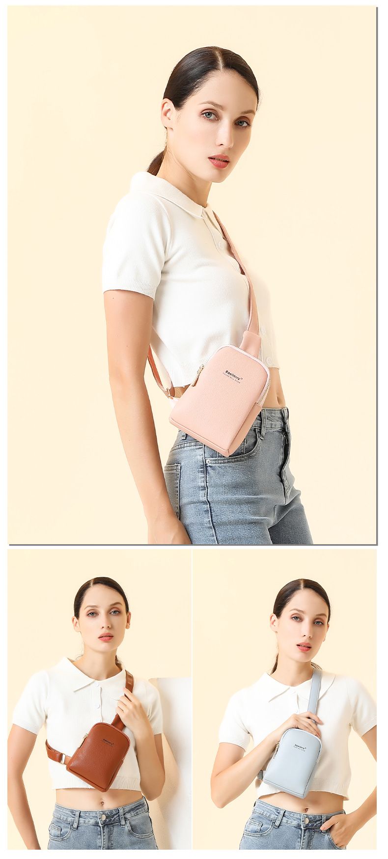 Baellerry new women's chest bag style fashion double zipper messenger bag simple and versatile mobile phone bag wholesale_voghion.com