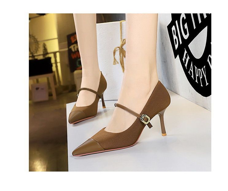 9116-A3 Banquet Thin Shallow Mouth, Pointed Headlight, Core Velvet Metal Buckle, Straight Strap, High Heels, Single_voghion.com