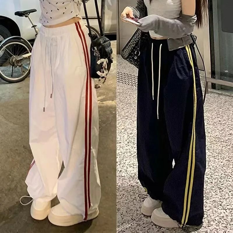 Pantalones deportivos de dos rayas azul marino para mujer, novedad de verano de 2024, estilo cargo informal bidireccional de American High Street_voghion.com