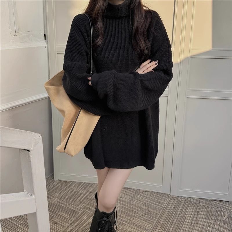 Pull ample à col haut et manches longues pour femme, nouvelle version coréenne, automne et hiver 2024_voghion.com