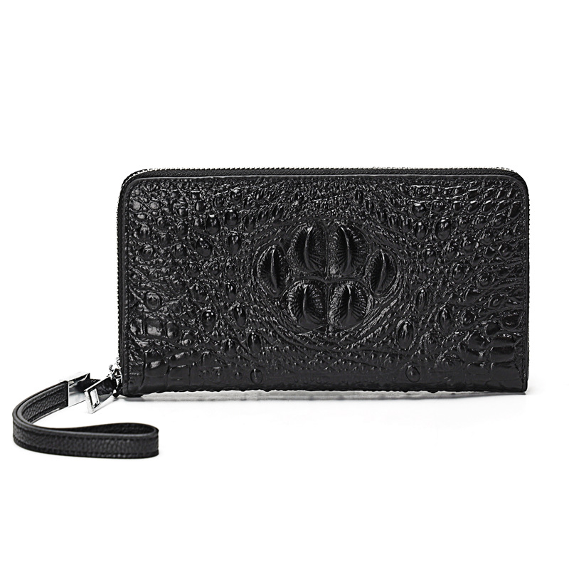 Pochette di media lunghezza con motivo coccodrillo in stile grande marchio con più scomparti per carte e portafoglio di grande capacità, il primo portafoglio da uomo in pelle di vacchetta_voghion.com