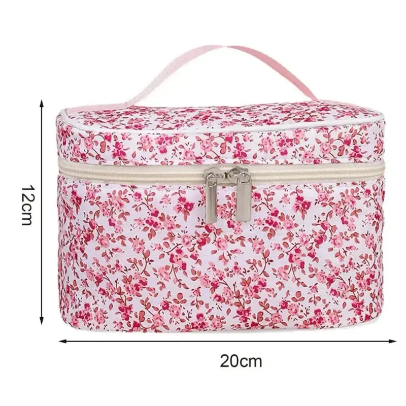 Borsa cosmetica in cotone con motivo floreale, capiente, con doppia cerniera, organizer per trucco, portatile, da viaggio, per lavare 250318l_voghion.com
