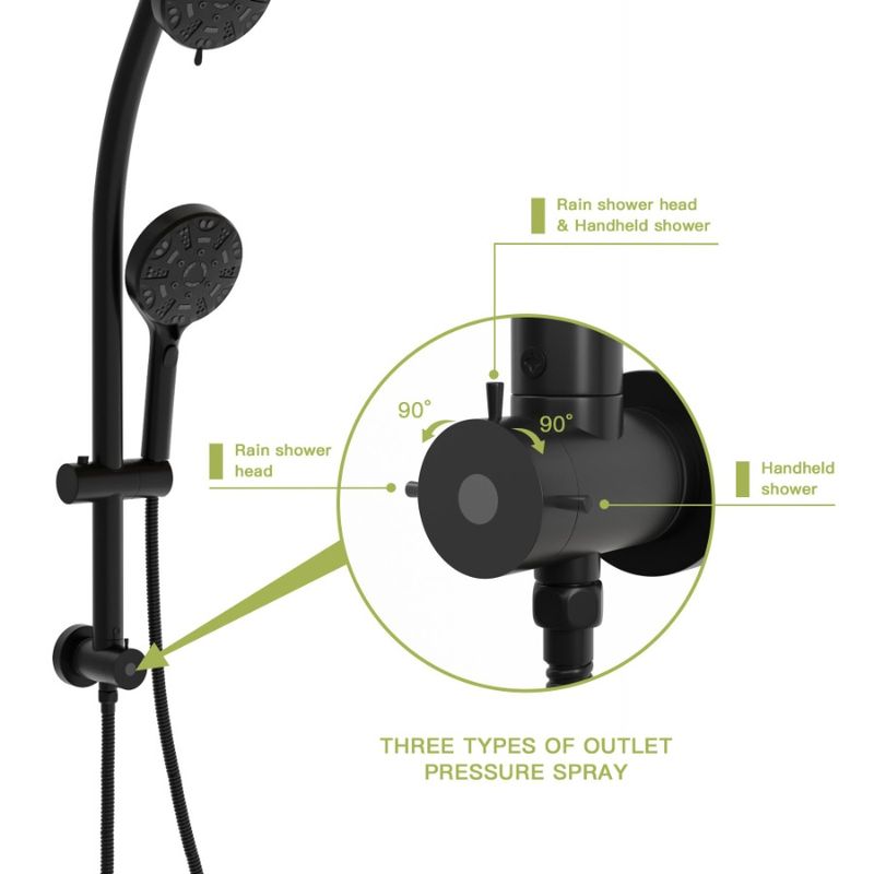 4.7 Shower; Rain Shower System Multi Hand Shower; Dual Slide Adjustable With Function Bar 8Function Shower_voghion.com