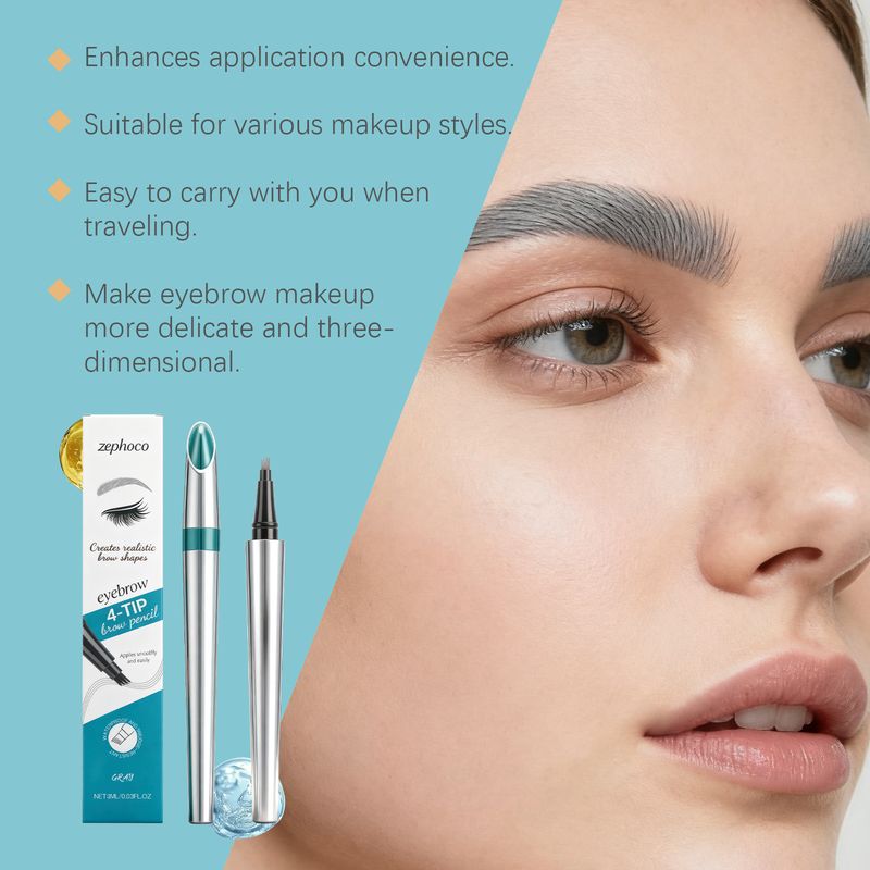 Zephoco Gray Smudge-Proof Four-Prong Eyebrow Pencil, Three-Dimensional Color, Smudge-Free, Natural Coloring, Suitable_voghion.com