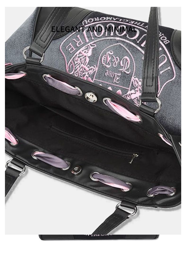 Retro Hot Girl Stickerei Print Tragetasche Große Kapazität Weibliche Nischenklasse Pendlerhandtasche Umhängetasche_voghion.com