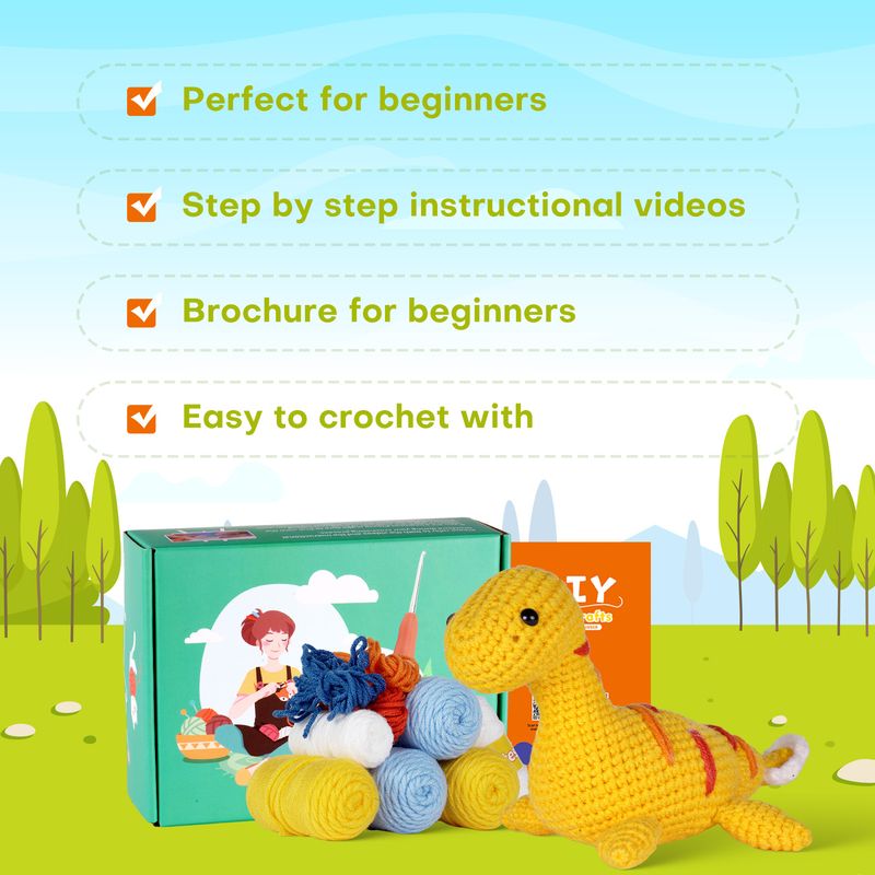 Kit de crochet unisexe plésiosaure paquet de matériel poupée tissage fait main bricolage enseignement vidéo en anglais_voghion.com