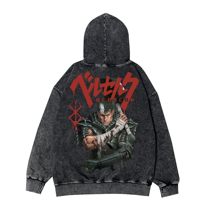 Giacca con cappuccio e cerniera, stile retrò, lavato, da uomo e da donna, stile Brave Sword Wind Legend Berserk_voghion.com