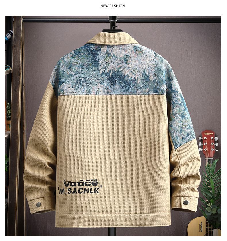 La giacca color-block di ispirazione cinese per uomo, un capo elegante e dalla vestibilità comoda, perfetto per la primavera e l'autunno._voghion.com