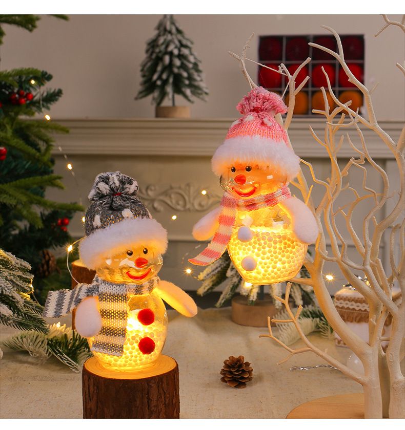 "Decorazione natalizia a forma di pupazzo di neve luminoso con luci a LED - Statuina creativa a forma di pupazzo di neve in barattolo trasparente e ornamento per l'albero di Natale_voghion.com