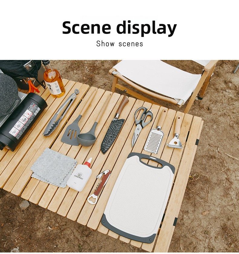 Campin Portable Set Outdoor BBQ Picnic Pot Spatula Knife Multi-functional Cookware Combination Cuttin Board Storae_voghion.com