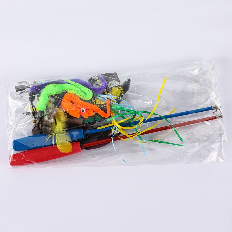 Pet Cat Toy Feather Replacement Creative Boredom Relief Telescopic Head Teaser Wand Set_voghion.com