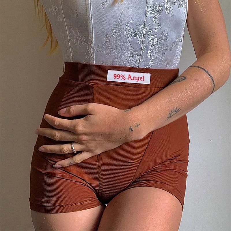 Pantaloncini da ciclista a vita alta con design a lettere multicolore da donna 2024_voghion.com