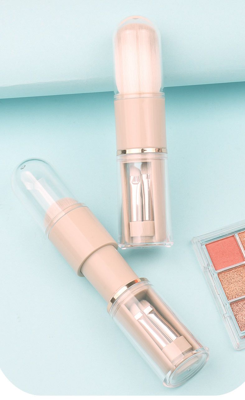 Verbessertes tragbares Teleskop-Pinselset, 5-in-1-Make-up-Pinsel, Silikonkopf, Lippenpinsel, Concealer-Pinsel, Lidschattenpinsel, Beauty-Tool_voghion.com