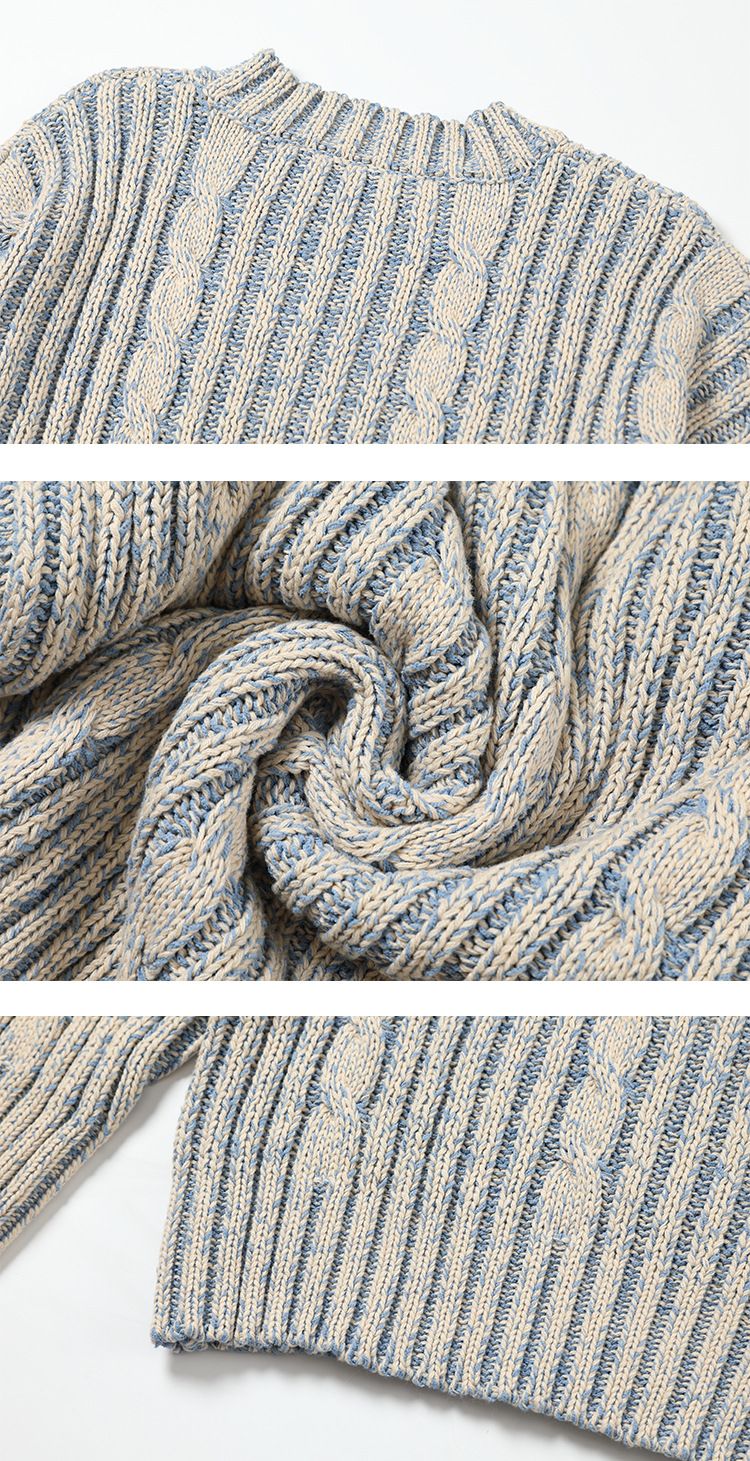Maglione elasticizzato da uomo in maglia a trecce | Pullover oversize di ispirazione vintage | Morbido misto acrilico (nero, blu, marrone)_voghion.com