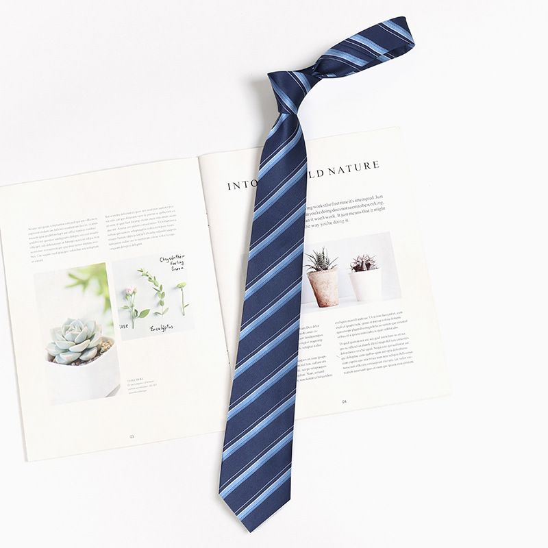 Blaue Krawatte im Academy-Stil für JK Lazy No-Tie-Hemd, gestreifte Bachelor-Krawatte für Frauen, handgebundene Männer, DK_voghion.com