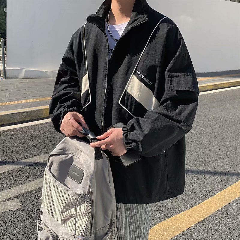 Color blocking assault for men's mountain trendy American style loose fitting and handsome outdoor standing collar_voghion.com