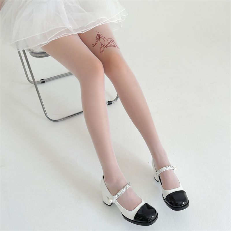 2024 neue weiße Schmetterlingsstrümpfe Damen Sexy Pure Desire Dünne schwarze Seide bedruckte süße Lolita-Socken_voghion.com