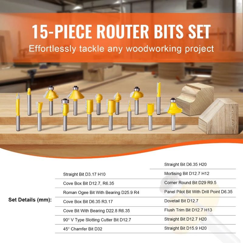 1 Bits Router 4 Bit Set Shank Router Pieces 15 Inch Carbide Carrying Case_voghion.com