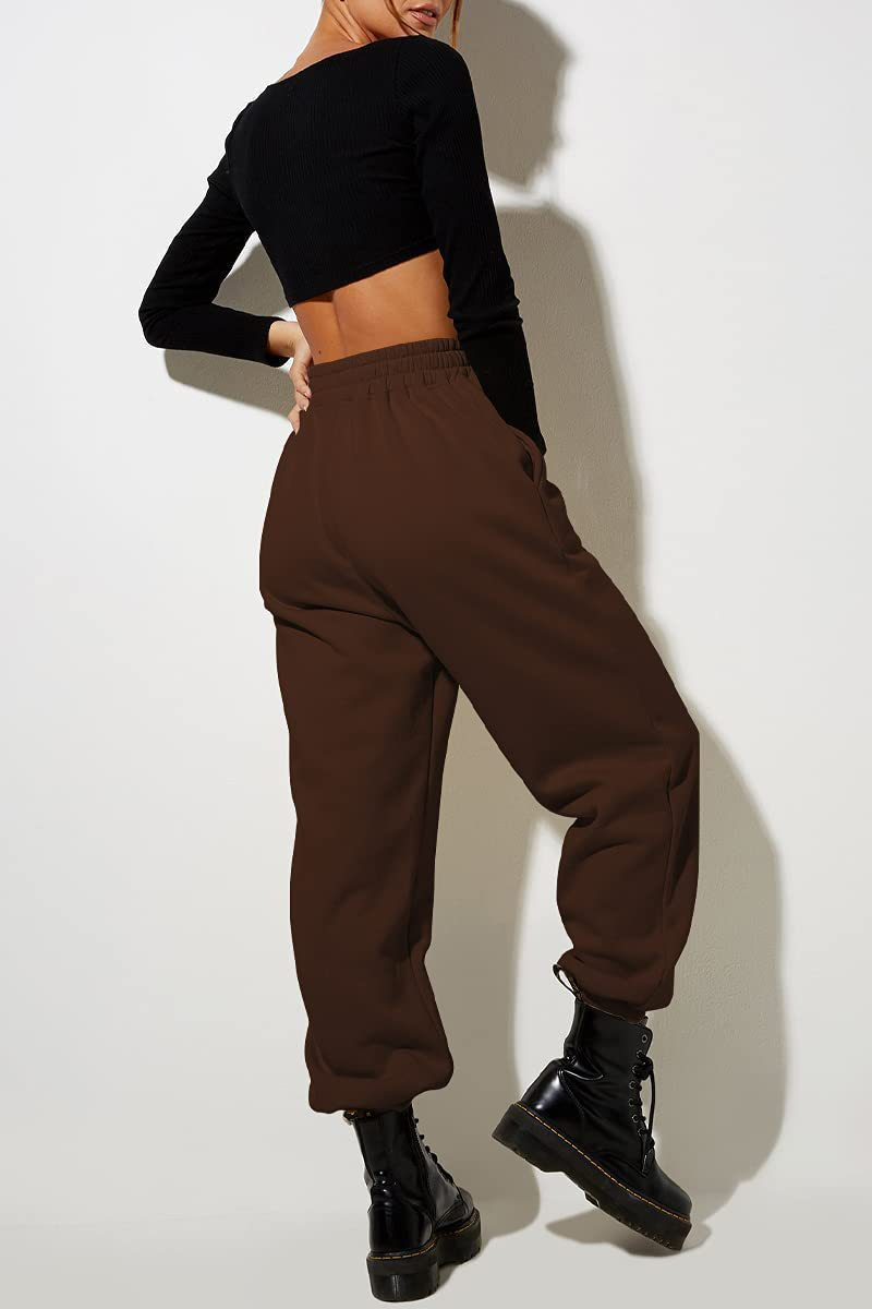 Pantaloni casual sportivi in tinta unita da donna con gambe larghe_voghion.com
