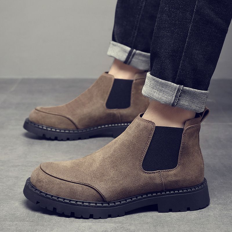 Fur Martin Boots Men's Round Head Platform Short Boots Medium Help Desert Boots Matte Leather Men_voghion.com