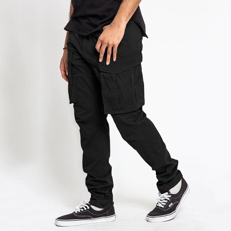 Men's cargo pants drawstring multi-pocket straight pants_voghion.com