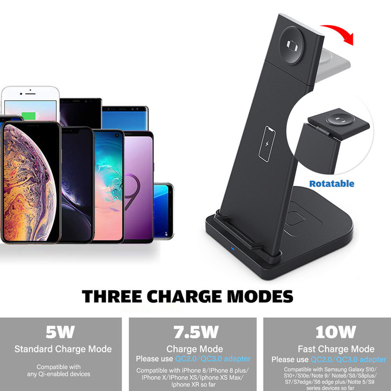 Privates Modell, 15 W, kabelloses Drei-in-Eins-Ladegerät, geeignet für iPhone, Mobiltelefon, Kopfhörer, Uhr, kabelloses Ladegerät, schnelles Laden_voghion.com