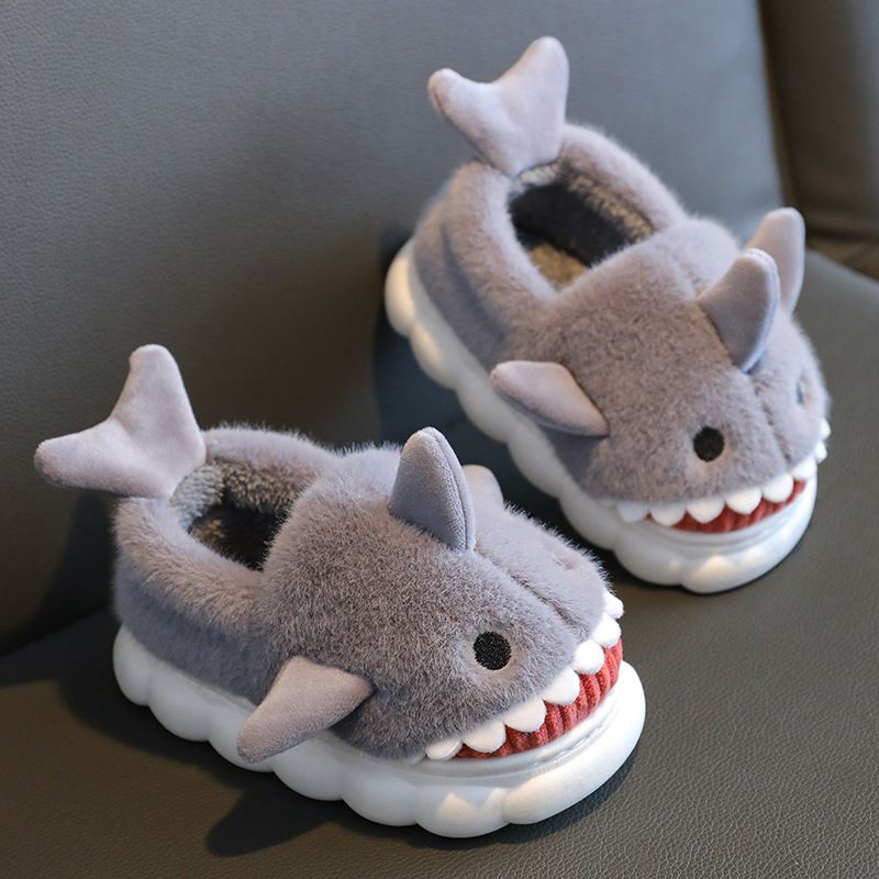 Cartoon Shark Cotton Boys Indoor Home Soft Bottom con calore vellutato, bambini di taglia media e grande antiscivolo, per bambini_voghion.com