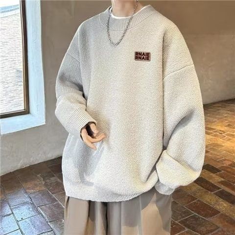 Round neck sweater for men in winter, with plush and thick pullover, loose base, knitted sweater, and outerwear_voghion.com
