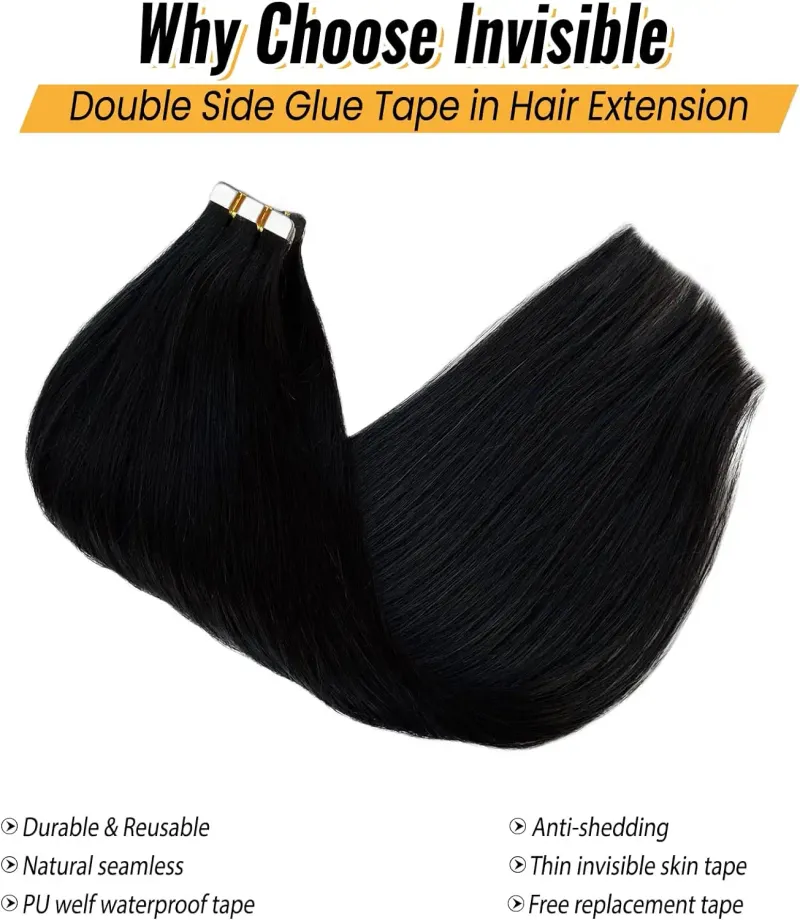 Natuurlijke Zwarte Rechte Tape In Human Hair Extensions 20Pcs/50G Braziliaanse Remy Voor Vrouwen 16-26 Inch_voghion.com