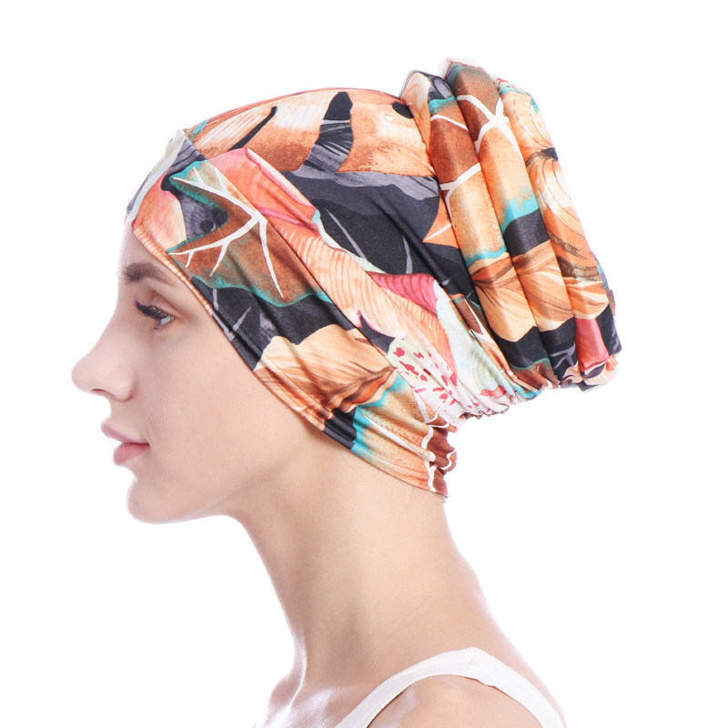 Women's Hats turban hat, leaf cotton chemotherapy cap, back hair bun cap in stock_voghion.com