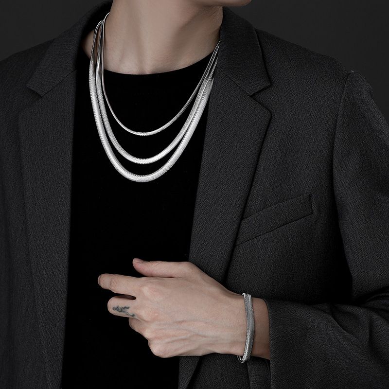 New Ins Cool Trend Cold Style Hip Hop Cool Titanium Steel Chain Personality Jewelry Wide Soft Snake Bone Chain_voghion.com