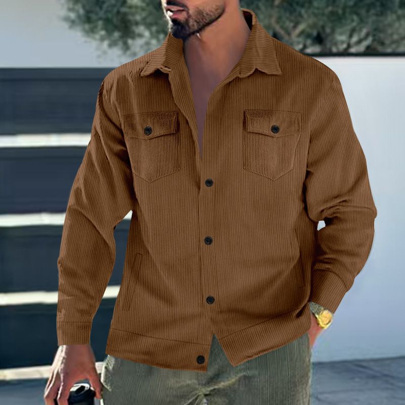 Men's Corduroy Jacket – Single-Breasted Notch Lapel, Breathable & Wrinkle-Resistant, Multi-Pocket Casual Blazer (S-XXXL, Autumn Essential)_voghion.com