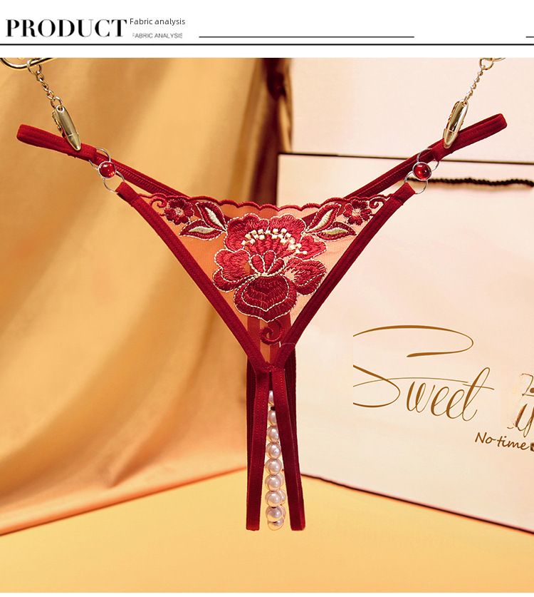 Svart stil förföriska diamantaccessoarer stringtrosa kvinnors genomskinliga broderade pärlor öppen gren gratis sexiga underkläder 2270_voghion.com