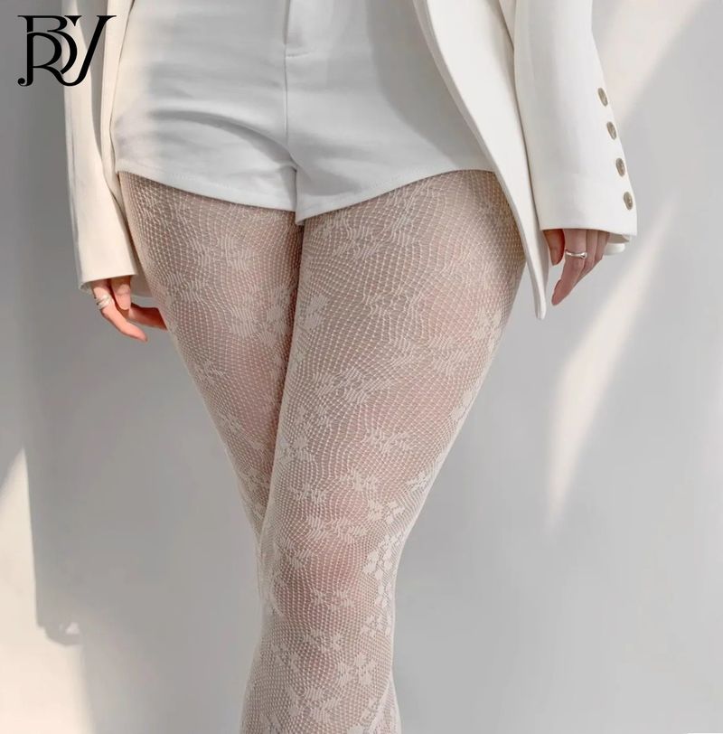 Calze di seta, calze a rete con piccoli fiori, calze Pure Desire, calze a rete sexy con gambe in seta nera_voghion.com