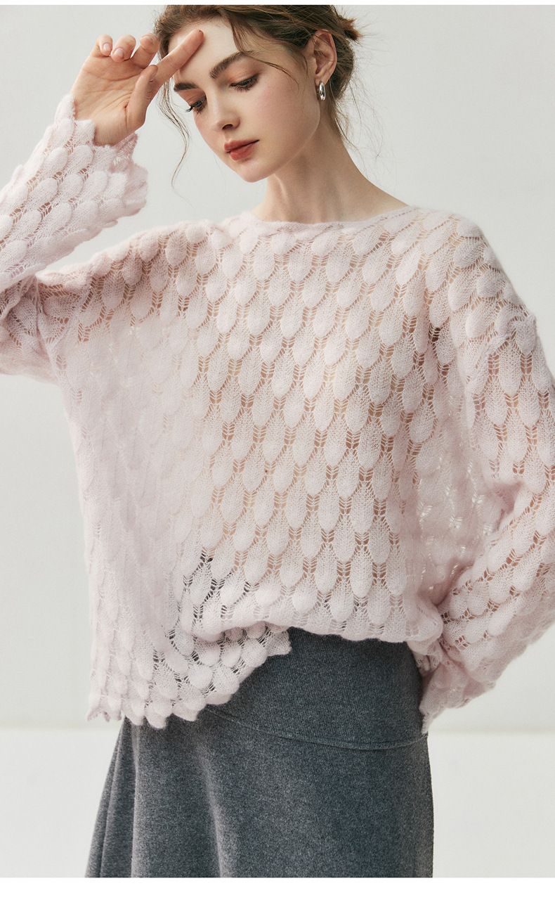 Pull fin 75 % cachemire 25 % soie de mûrier pour femme, décolleté ajouré, épaules dénudées, style décontracté, ample, grande taille_voghion.com