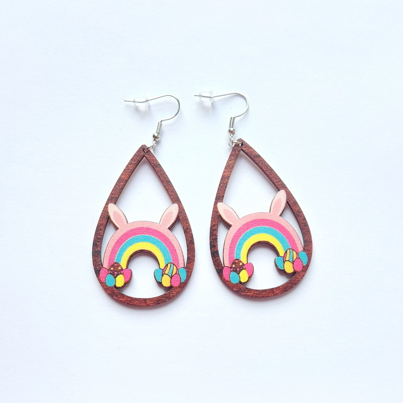 Orecchini a forma di uovo di Pasqua con stampa leopardata a forma di goccia d'acqua cava, tre pulcini di coniglio, regalo di festa per ragazze_voghion.com