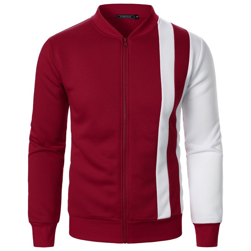 Nuova felpa cardigan casual da uomo con cerniera e colletto rialzato color block_voghion.com