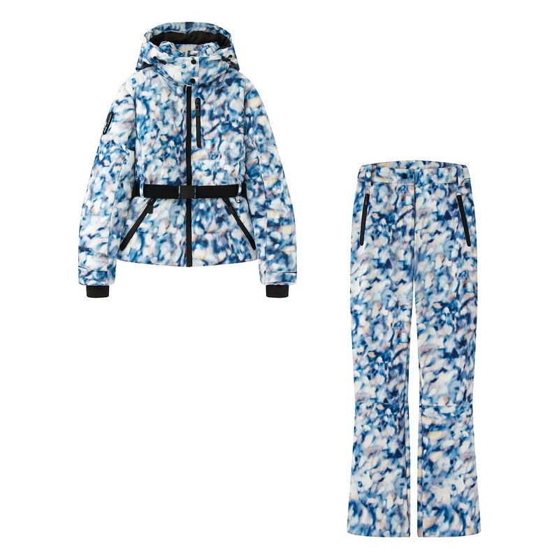 Women's Clothing Women's Stylish Ski-Inspired Hooded Down Jacket With Waist Cinching - Winter Warm Padded Coat In Black/Checkered/Silver/Blue Floral_voghion.com