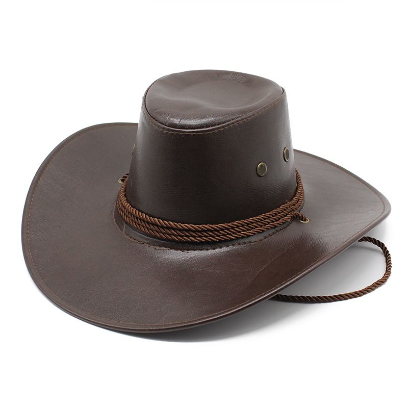 Stile etnico da cowboy occidentale, piccolo cappello a cilindro lucido in similpelle da cavaliere da corsa all'aperto, cappello sagomato_voghion.com