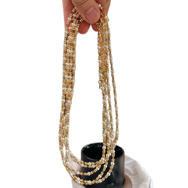 Collier en perles de métal et patchwork, style français, élégant, léger, luxueux, haut de gamme, pour femme_voghion.com