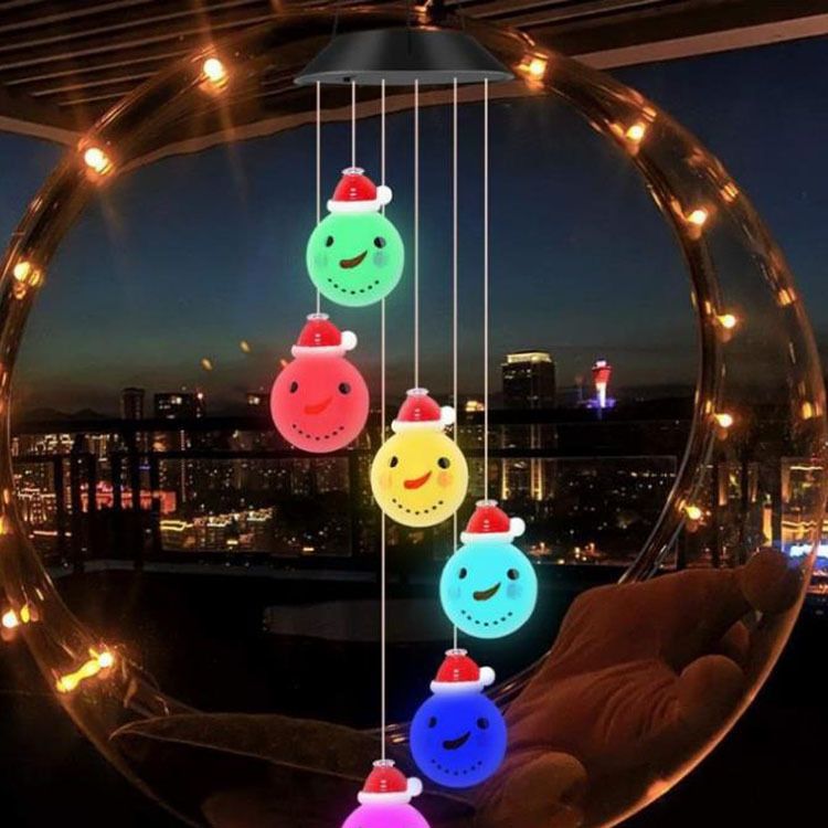 Solar-Powered Christmas Wind Chime Lights - Outdoor Holiday Decor With 7 Color Changing LEDs (Black Shell Design Waterproof)_voghion.com