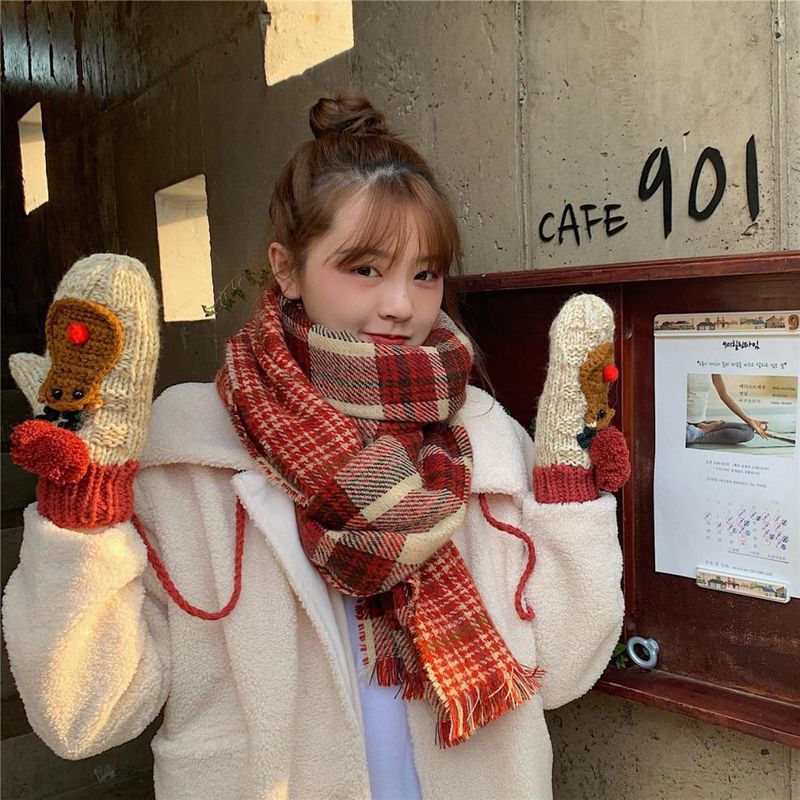 Sciarpa scozzese double face Dongdaemun Corea 2025, calda sciarpa natalizia retrò da donna, autunno e inverno, imitazione cashmere._voghion.com