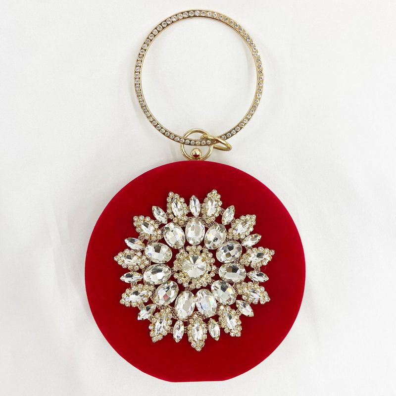 Borsa in velluto con braccialetto, borsa da sera floreale tempestata di diamanti, piccola borsa rotonda_voghion.com
