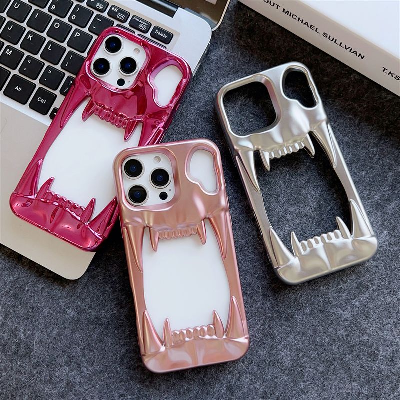 Luxury Cool 3D Hollow Canine Tooth Case For IPhone 12 13 14 15 16 Pro Max Shockproof Heat Dissipate Soft Silicone Bumper Cover_voghion.com