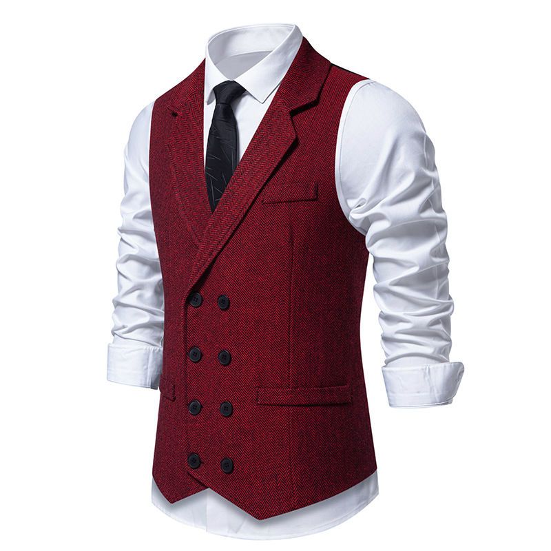 Vīriešu tvīda uzvalka veste, retro atloka, divrindu veste, tāda pati kā Šelbija_voghion.com