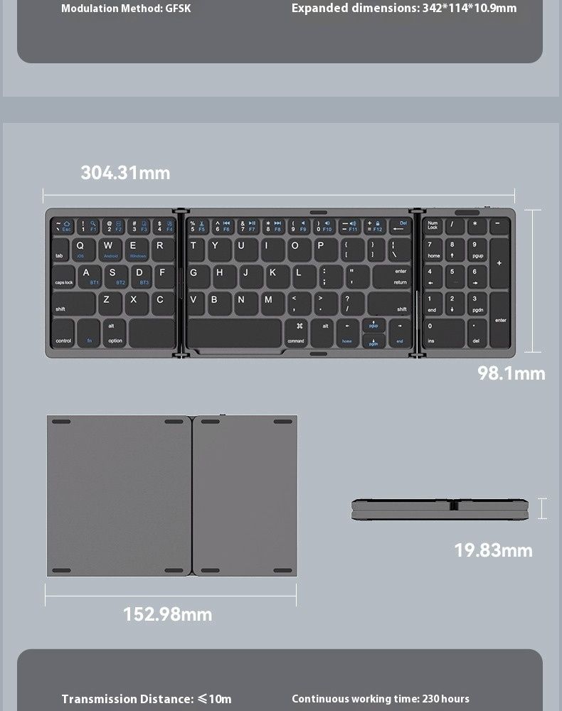 Heiß verkaufte dreifach gefaltete Tastatur, kabellos-Bluetooth-faltbare kleine Tastatur, geeignet für Desktop-Computer, Laptop-Tastaturen, Maus-Sets_voghion.com