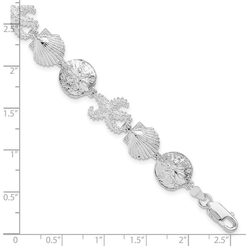 De-Ani Sterling Silver Rhodium-Plated Polished Starfish / Shell / Sand Dollar Bracelet_voghion.com